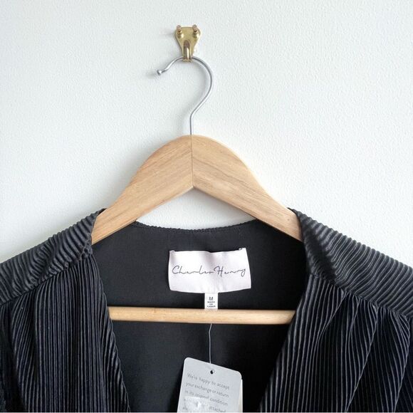 Charles Henry Maxi Dress Black Wraparound Pleated Tie Waist Women's M NWT - Picture 5 of 8